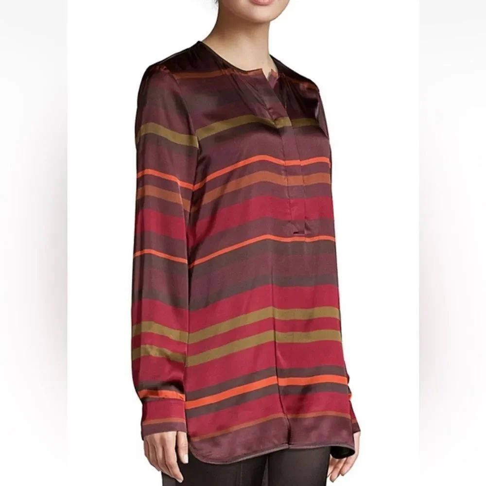 Lafayette 148 NY Autumn Stripe Tunic Blouse Rust Multi Viscose Sz Small